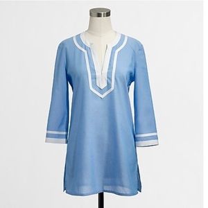 J Crew Tipped Blue White Lighweight Tunic Top Coverup